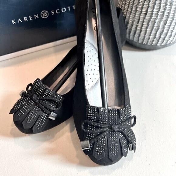 KAREN SCOTT ANABELA RHINESTONE SUEDE SLIP ON BALLET FLATS/Black size 7.5 - Picture 5 of 13